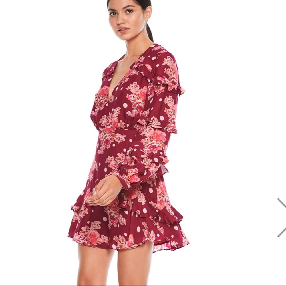 Floral Ruffle Mini Dress - Red - Picture 5 of 7